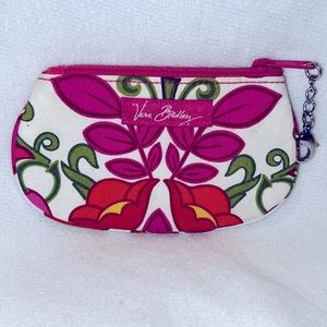 Vera Bradley Lilli Bell Clip Zip ID Case Pink White Floral Mini Wallet Key Clip